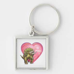 Triceratops Röd ros Heart Fyrkantig Silverfärgad Nyckelring