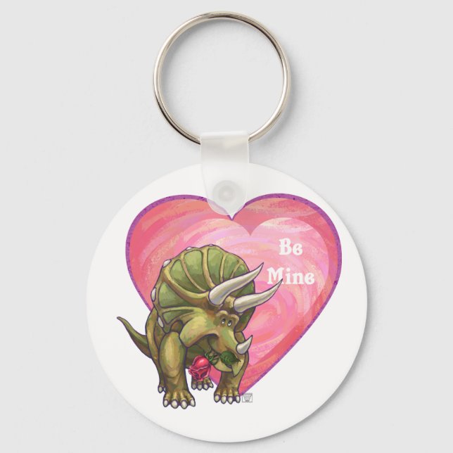 Triceratops Röd ros Heart Nyckelring (Framsida)