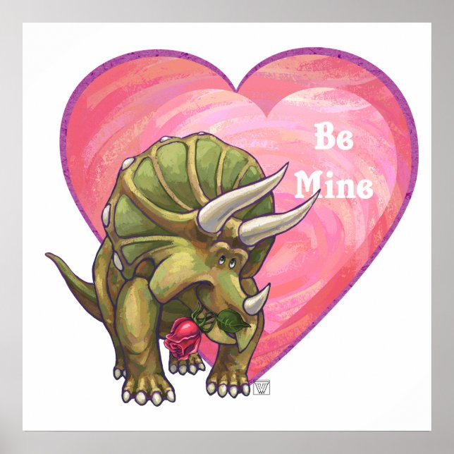 Triceratops Röd ros Heart Poster (Framsidan)