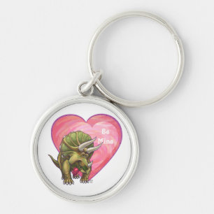 Triceratops Röd ros Heart Rund Silverfärgad Nyckelring