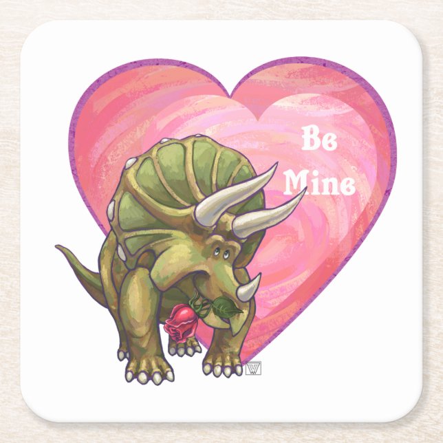 Triceratops Röd ros Heart Underlägg Papper Kvadrat (Framsidan)