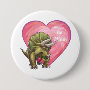 Triceratops Röd Ros Hjarta Knapp