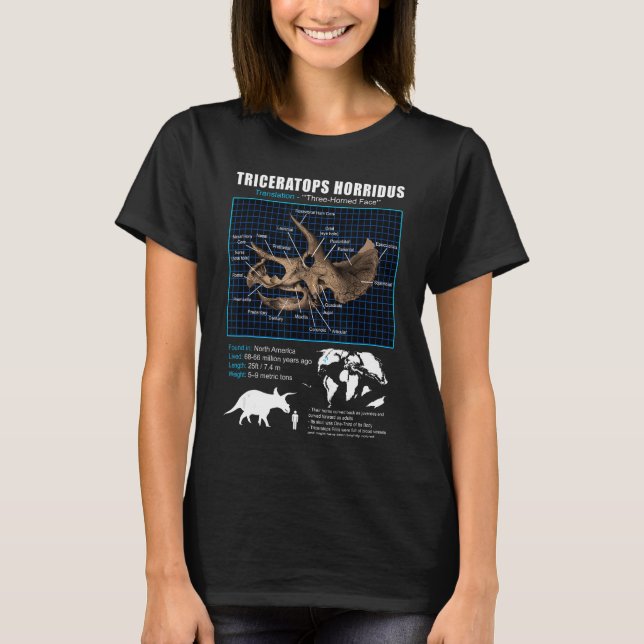 Triceratops Skull Anatomy T Shirt (Framsida)