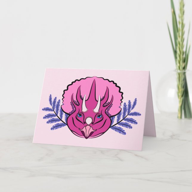 Triceratops Söt Rosa Dinosaur Girl Birthday Kort (Framsida)