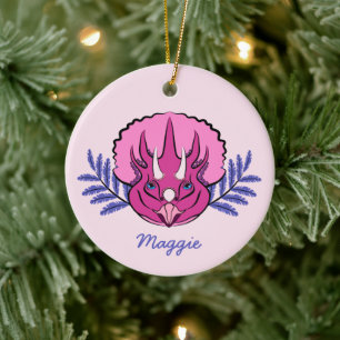 Triceratops Söt Rosa Dinosaur Julgransprydnad Keramik