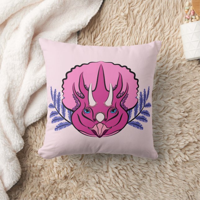 Triceratops Söt Rosa Dinosaur Kudde (Filt)