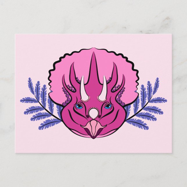 Triceratops Söt Rosa Dinosaur Vykort (Framsida)