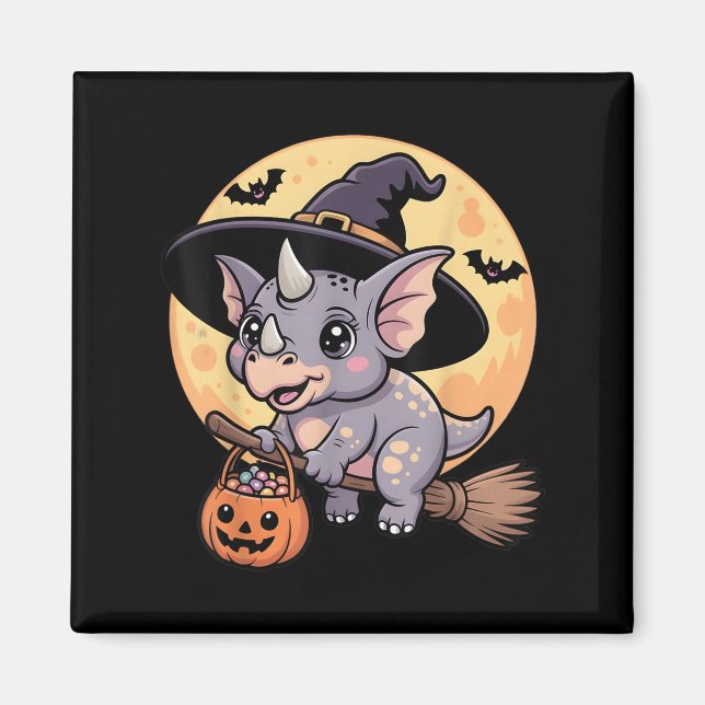 Triceratops Witch Hat Pumpkin Halloween Costume Me Magnet (Framsidan)