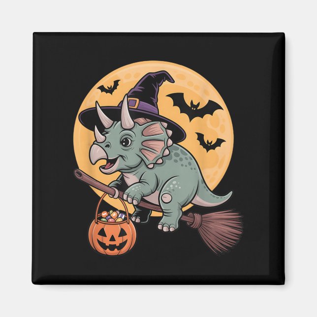 Triceratops Witch Hat Pumpkin Halloween Costume Me Magnet (Framsidan)