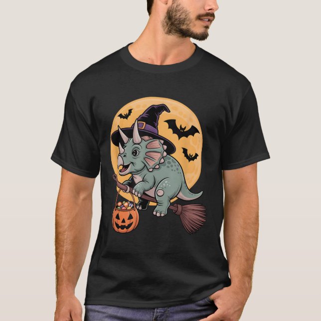 Triceratops Witch Hat Pumpkin Halloween Costume Me T Shirt (Framsida)