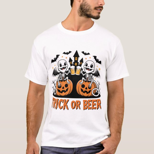 Trick eller Beer Fladdermus Dragons på Pumpkins T Shirt (Framsida)