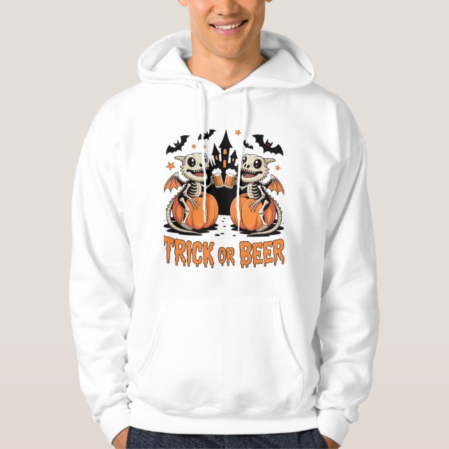 Trick eller Beer Skeleton Dragons Halloween Hoodie (Framsida)