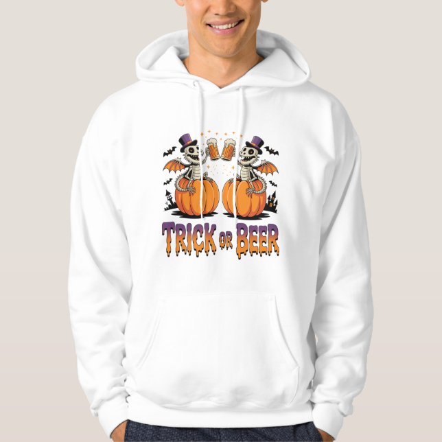 Trick eller Beer Skeleton Dragons på pumpor Hoodie (Framsida)