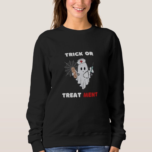 TRICK ELLER BEHANDLING HALLOWEEN GHOST NURSE T SHIRT (Framsida)