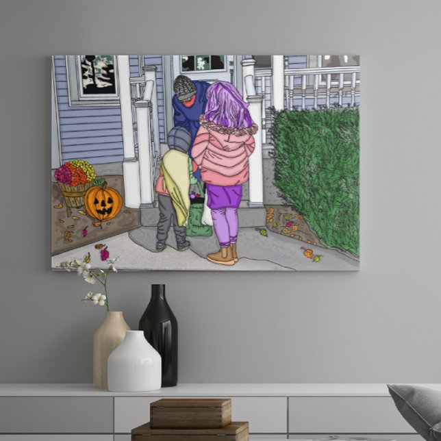 Trick eller Behandling i suburbs på Halloween Poster (Skapare uppladdad)