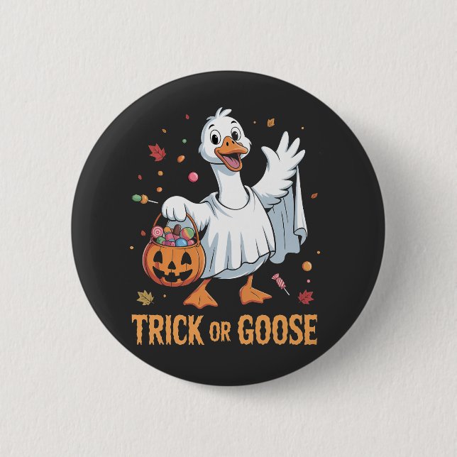 Trick eller Goose Spooky Halloween Goose Älskare Knapp (Framsida)
