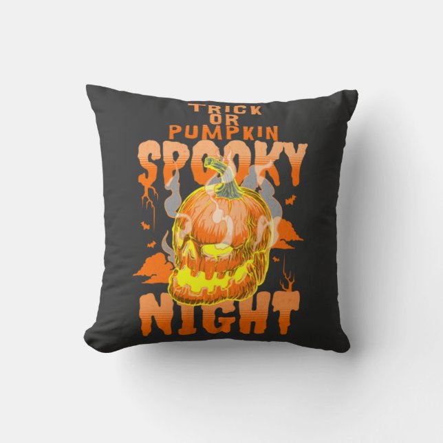 Trick eller Pumpkin Spooky Night Kudde (Framsida)