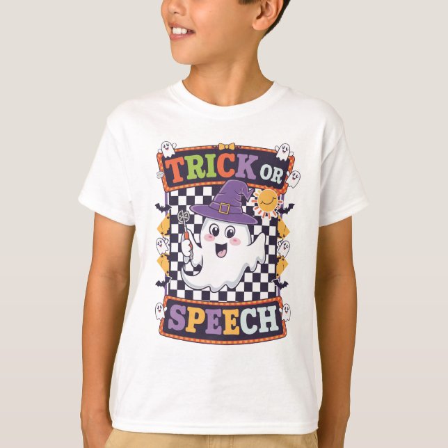 Trick eller Tal Orange Funny Halloween Ghost T Shirt (Framsida)