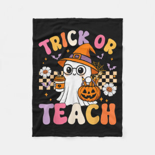 Trick eller Teach Cute Ghost Coffee Pumpkins Hallo Fleecefilt