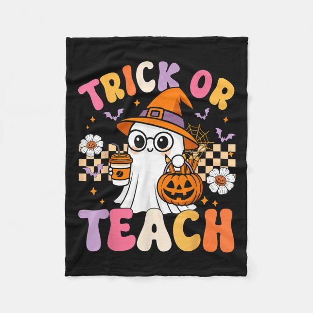 Trick eller Teach Cute Ghost Coffee Pumpkins Hallo Fleecefilt (Framsidan)