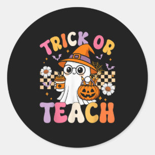 Trick eller Teach Cute Ghost Coffee Pumpkins Hallo Runt Klistermärke