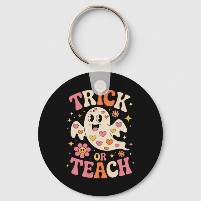 Trick eller Teach Cute Ghost Teacher Halloween Ret Nyckelring (Framsida)