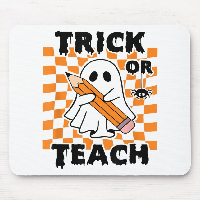Trick eller Teach Ghost Retro Groovy Halloween Tea Musmatta (Framsidan)