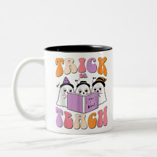 Trick eller Teach Ghost Retro Groovy Halloween Tea Två-Tonad Mugg