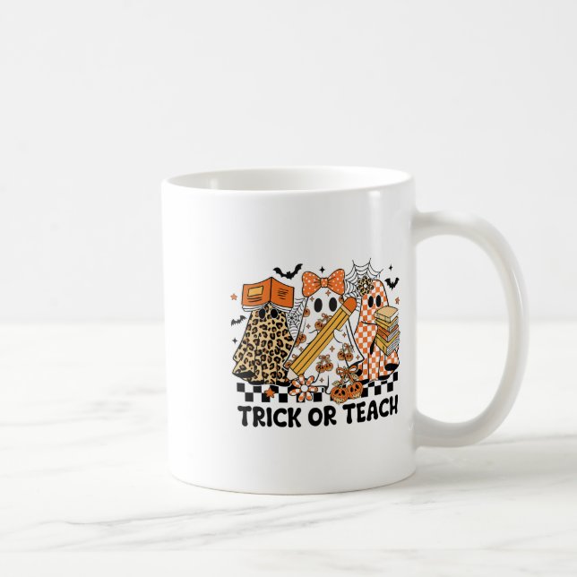 Trick eller Teach Ghost Teacher Halloween Retro Ch Kaffemugg (Höger)