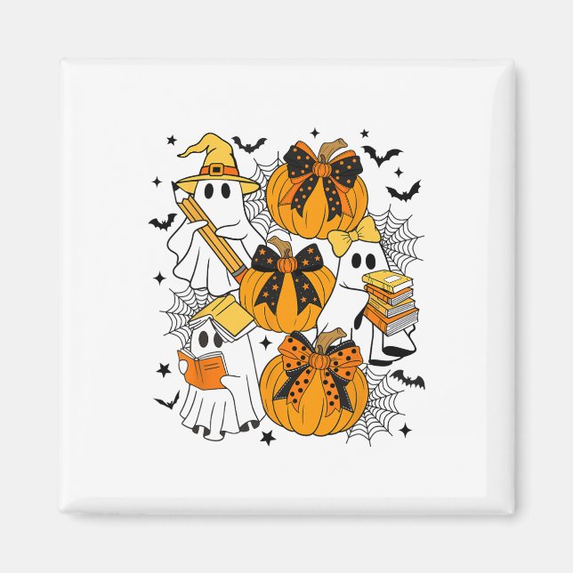 Trick eller Teach Ghost Teacher Halloween Retro Fl Magnet (Framsidan)