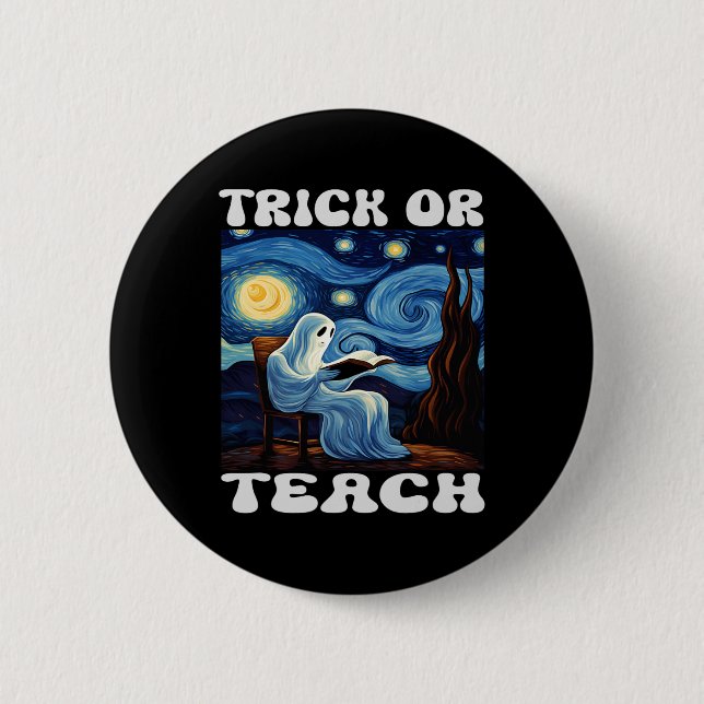 Trick eller Teach Ghost Teacher Halloween Van Gogh Knapp (Framsida)
