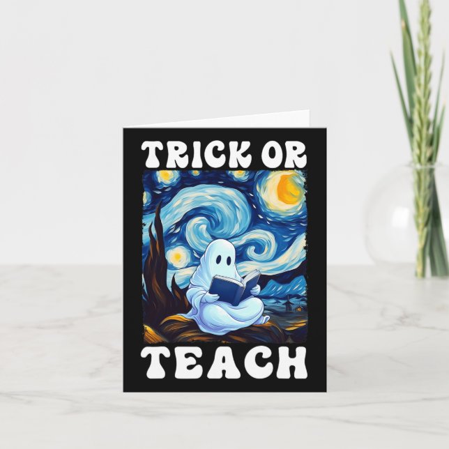 Trick eller Teach Ghost Teacher Halloween Van Gogh Kort (Framsida)