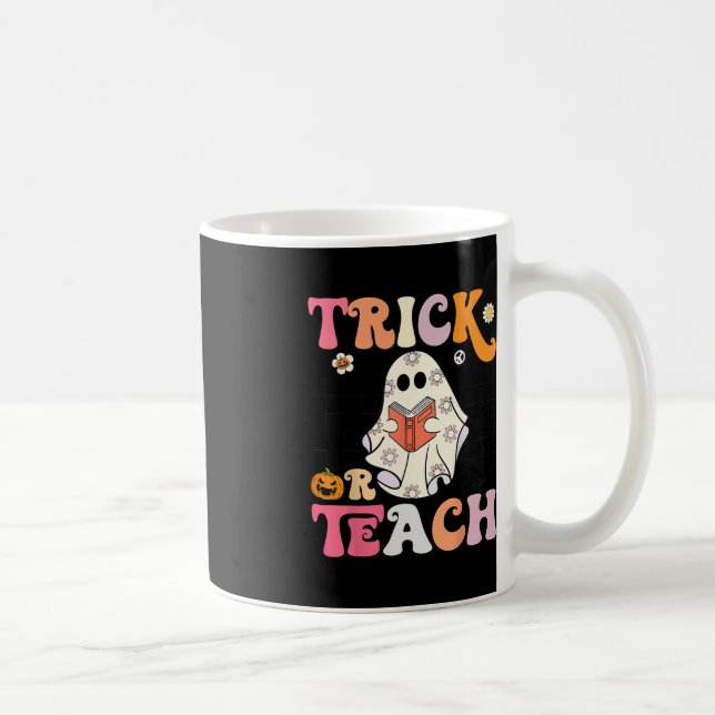 Trick eller Teach Groovy Halloween Retro Blommigt  Kaffemugg (Höger)