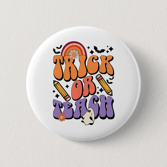 Trick eller Teach Groovy Teacher Ghost Funny Hallo Knapp (Framsida)