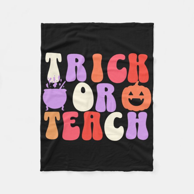 Trick eller Teach Groovy Teacher Halloween Fleecefilt (Framsidan)