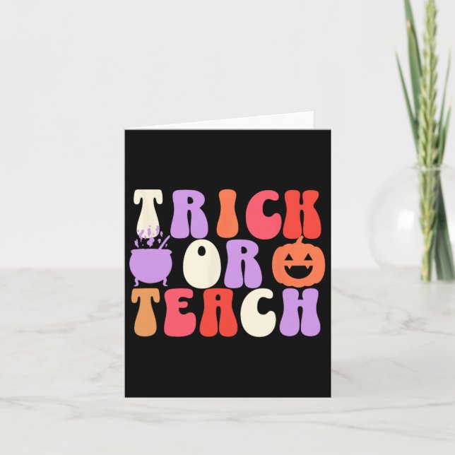 Trick eller Teach Groovy Teacher Halloween Kort (Framsida)