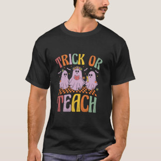 Trick eller Teach Halloween Ghost Teacher Cute Bok T Shirt