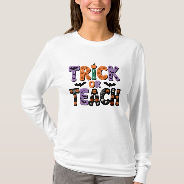 Trick eller Teach Halloween T Shirt (Framsida)