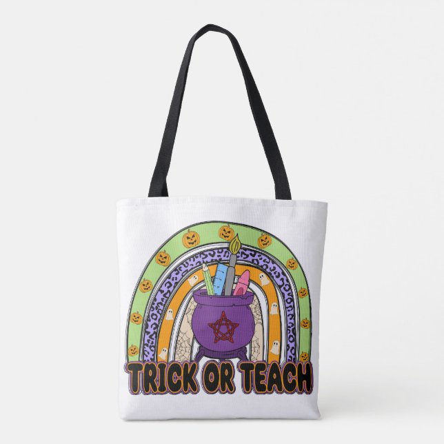 Trick eller Teach Halloween Tote Bag Tygkasse (Baksida)