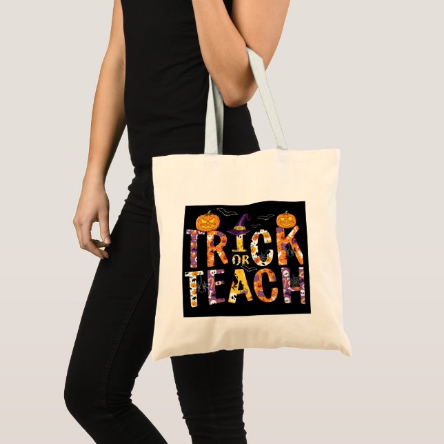 Trick eller Teach/Halloween/Treat/Bok/bärbar dator Tygkasse (Framsida (produkt))