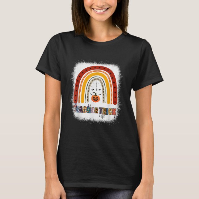 Trick eller Teach Leopard Rainbow Teacher Hallowee T Shirt (Framsida)