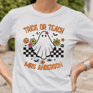 Trick eller Teach Retro Ghost Teacher Halloween T Shirt