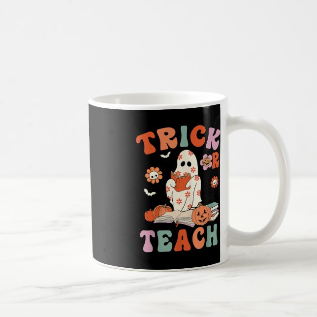 Trick eller Teach Retro Groovy Blommigt Ghost Teac Kaffemugg (Höger)
