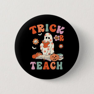 Trick eller Teach Retro Groovy Blommigt Ghost Teac Knapp