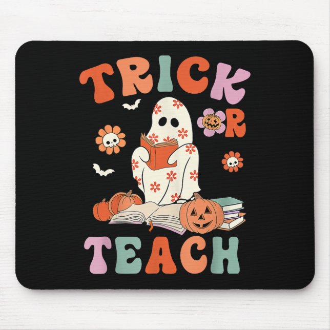 Trick eller Teach Retro Groovy Blommigt Ghost Teac Musmatta (Framsidan)