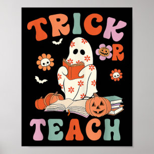 Trick eller Teach Retro Groovy Blommigt Ghost Teac Poster