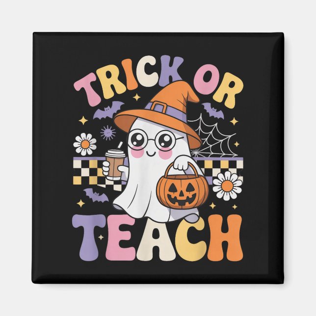 Trick eller Teach Teacher Groovy Ghost Funny Hallo Magnet (Framsidan)