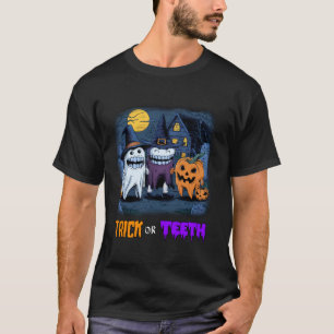 Trick eller Teeth Funny Dental Halloween Treat Den T Shirt