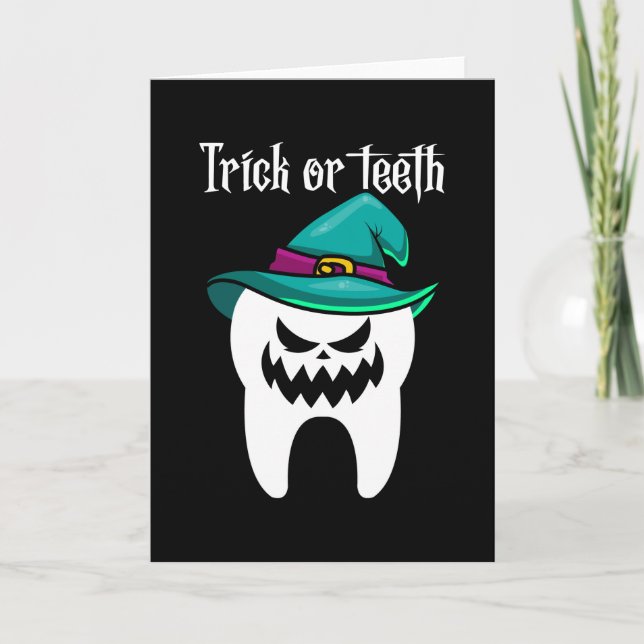 Trick eller Teeth Funny Dentist Dental Halloween G Kort (Framsida)