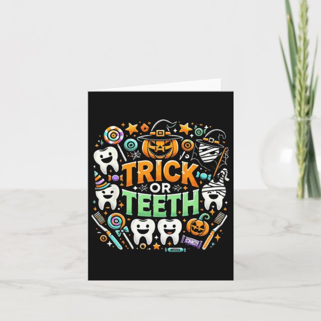 Trick eller Teeth Funny Dentist Halloween Dental H Kort (Framsida)